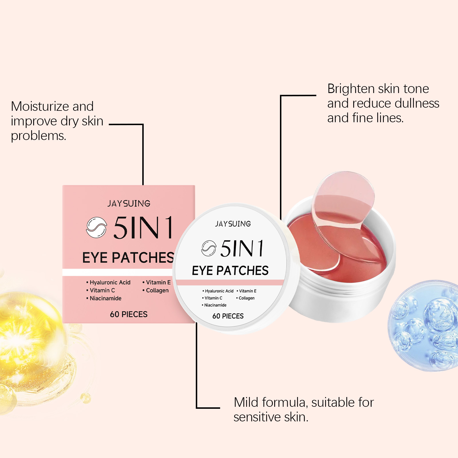 JAYSUING 5-w-1 Płatki pod oczy – Collagen Under Eye Patches recenzja i cena